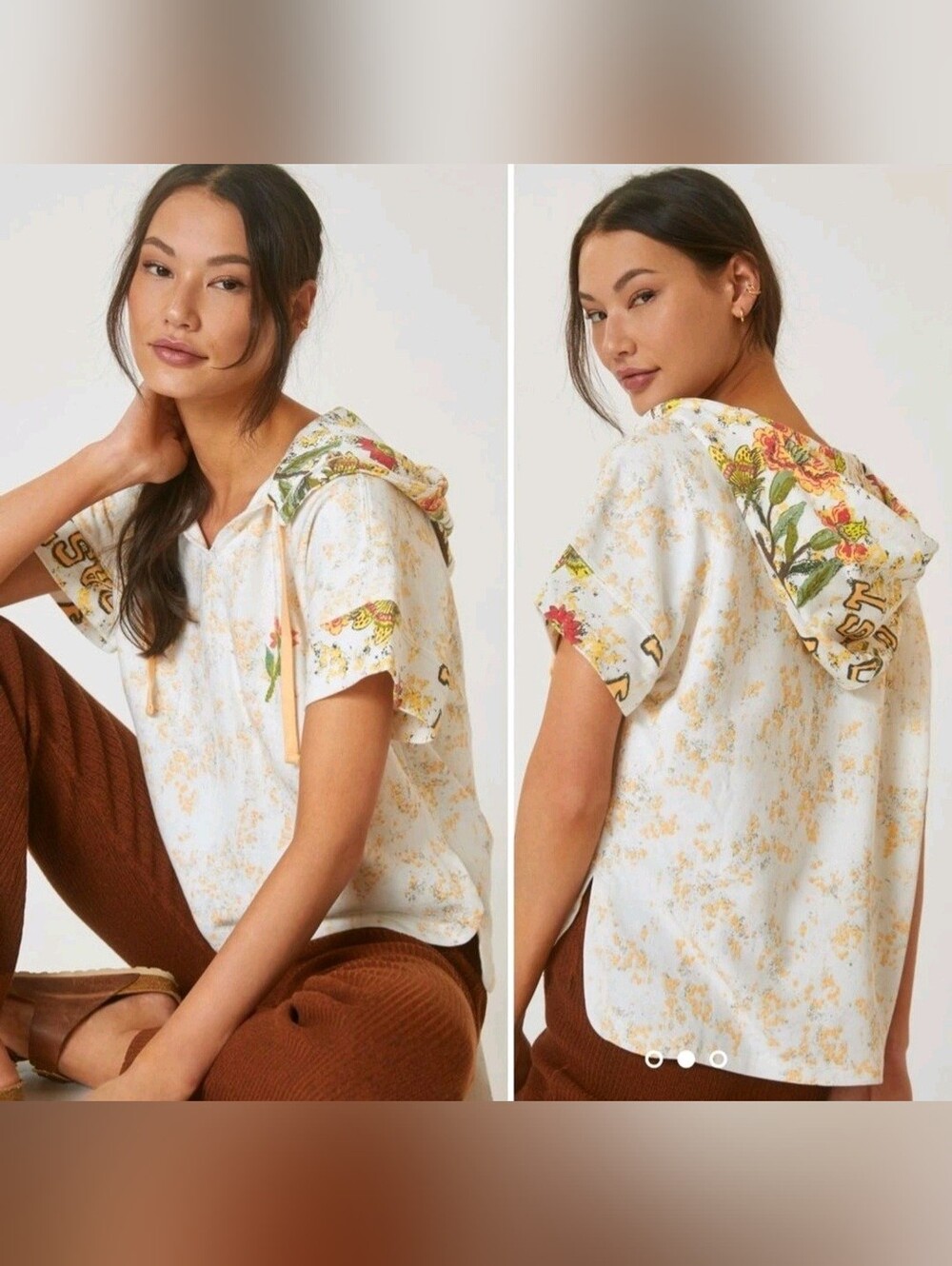 Anthropologie Daily Practice Emrbroidered Short Sleeves Hoodie-Size M